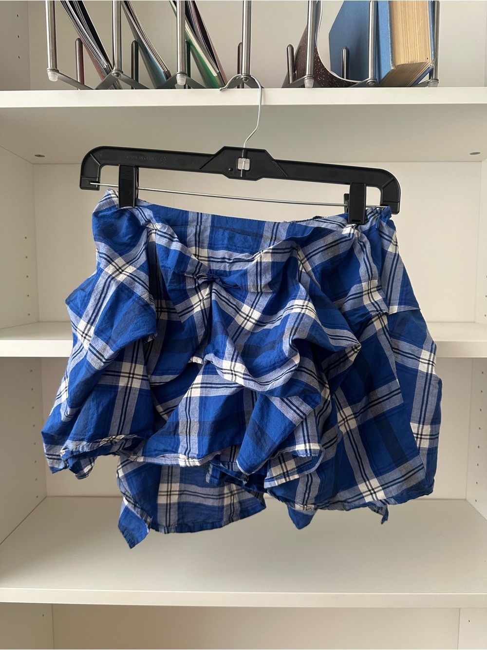 URBAN OUTFITTERS BDG Blue Plaid Anna Ruched Bubble Mini Skirt - Picture 6 of 8